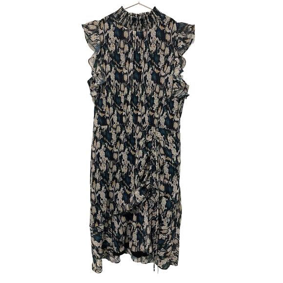 Sam Edelman Dress‎ Medium Python Print High Neck Side Ruching Teal Multi color - Picture 1 of 8